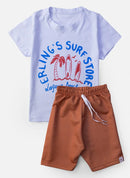 Kit 4 Peças Conjunto Infantil Masculino - 2 Blusas + 2 Shorts - Kit com 2 Conjuntos