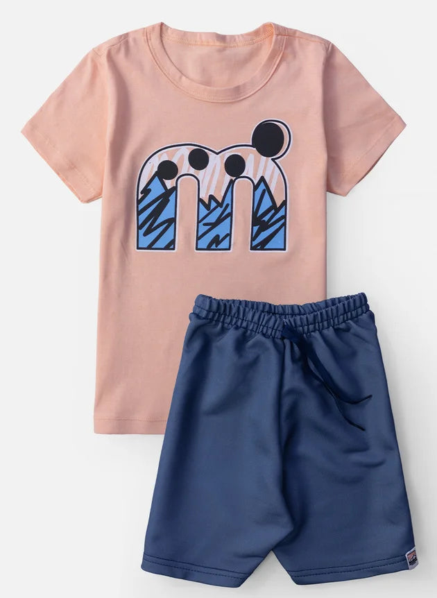 Kit 4 Peças Conjunto Infantil Masculino - 2 Blusas + 2 Shorts - Kit com 2 Conjuntos