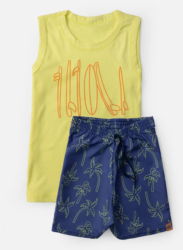 Kit 4 Peças Conjunto Infantil Masculino - 2 Blusas + 2 Shorts - Kit com 2 Conjuntos