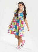 Vestido com Manga Verão Menina Pink Gatinhos