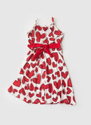 Vestido Alcinha Verão Menina Natural com Babado e Faixa para Amarração Corações